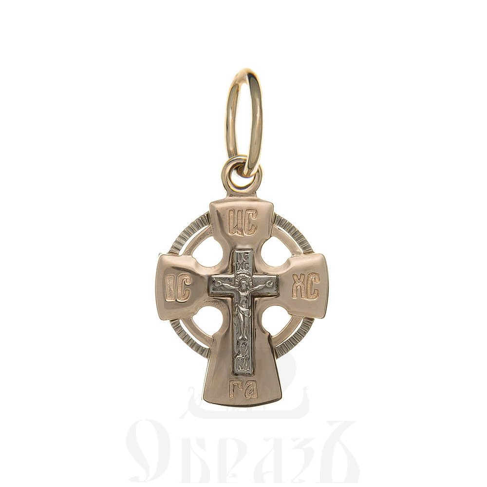 золотой новгородский крест с молитвой "спаси и сохрани", 585 проба красного и белого цвета (арт. п10044-з5кб)