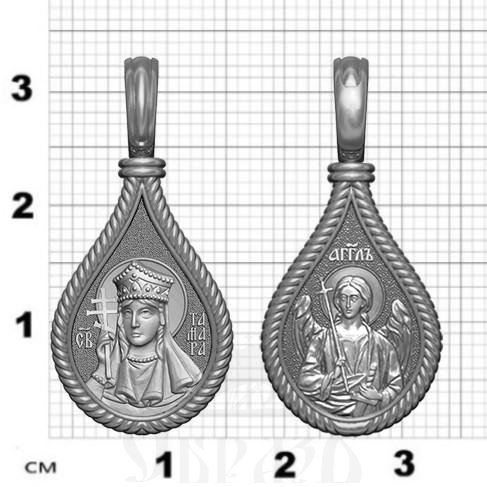 нательная икона св. благоверная тамара грузинская царица, серебро 925 проба с платинированием (арт. 06.036р)